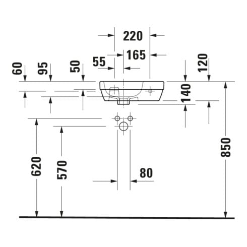 Duravit Lavabo mural D-Code 40x22 cm, avec robinetterie, trop-plein, blanc HygGlaze