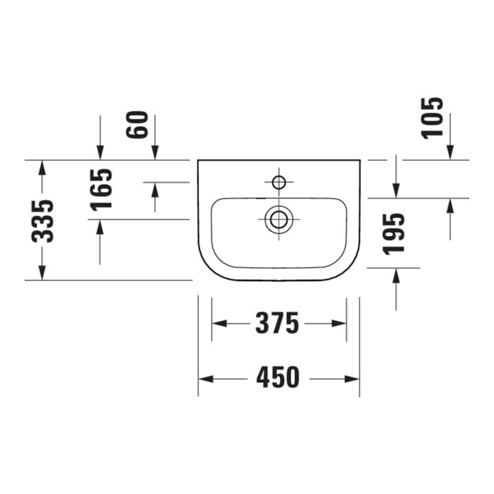 Duravit Lavabo mural D-Code 45x33,5 cm, avec trou robinet, trop-plein, blanc