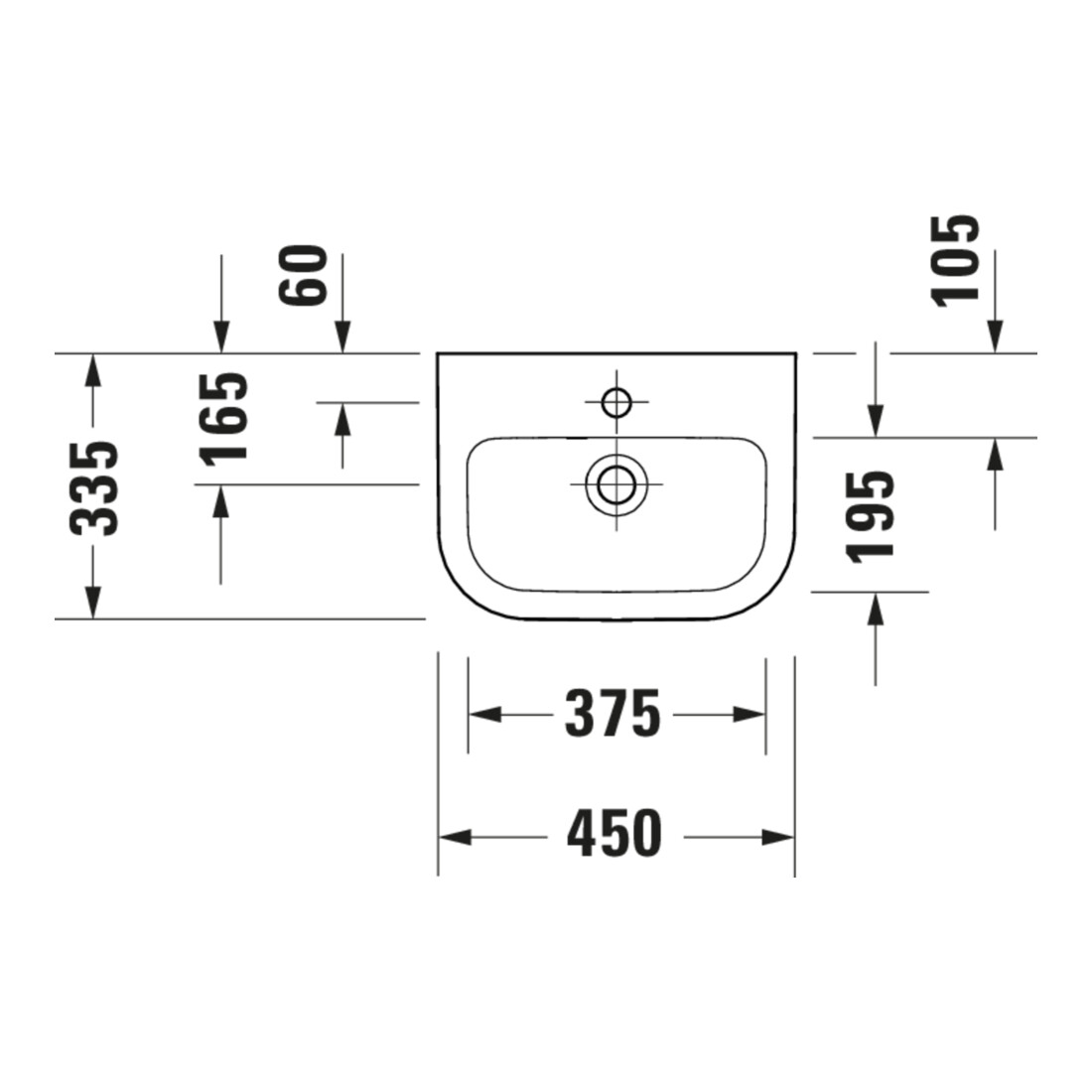 Duravit Lavabo mural D-Code 45x33,5 cm, avec trou robinet, trop-plein, blanc