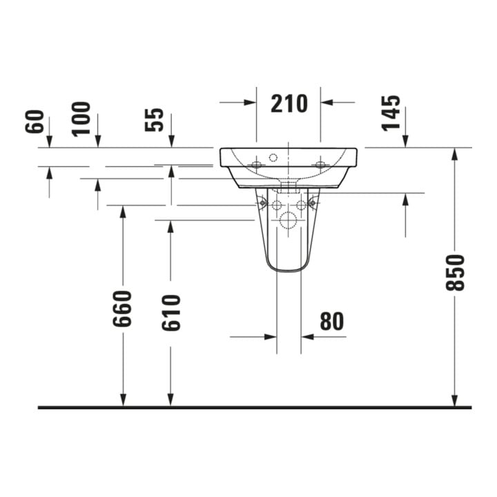Duravit Lavabo mural D-Code 45x33,5 cm, avec trou robinet, trop-plein, blanc