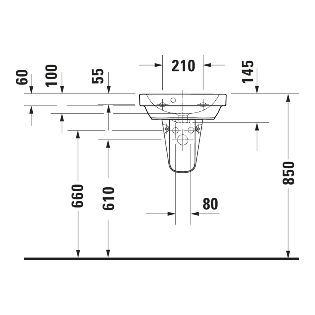 Duravit Lavabo mural D-Code 45x33,5 cm, avec trou robinet, trop-plein, blanc