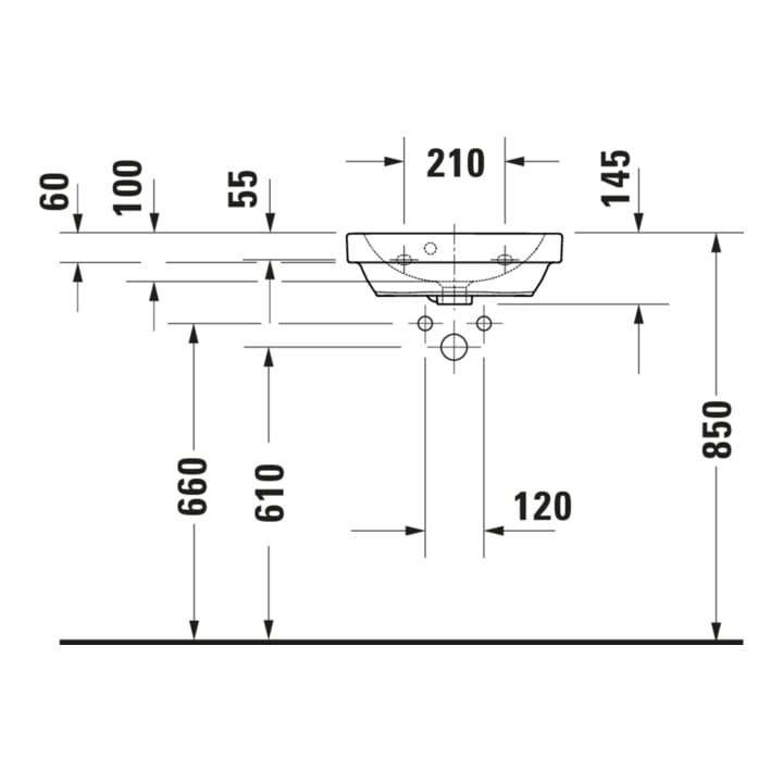 Duravit Lavabo mural D-Code 45x33,5 cm, avec trou robinet, trop-plein, blanc