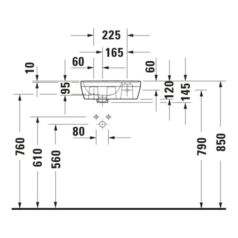 Duravit Lavabo mural D-Neo 40x22 cm, gauche, sans trop-plein, avec trop-plein, blanc