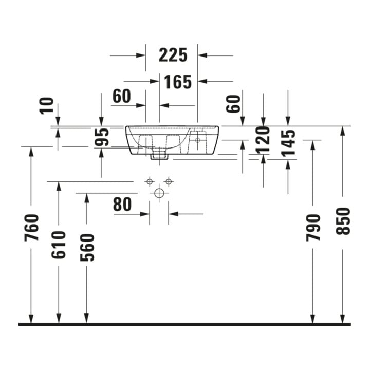 Duravit Lavabo mural D-Neo 40x22 cm, gauche, sans trop-plein, avec trop-plein, blanc