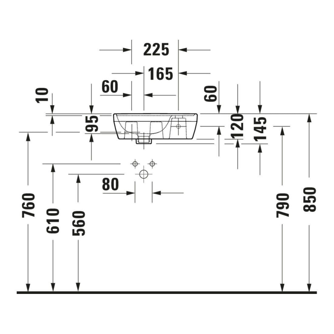 Duravit Lavabo mural D-Neo 40x22 cm, gauche, sans trop-plein, avec trop-plein, blanc
