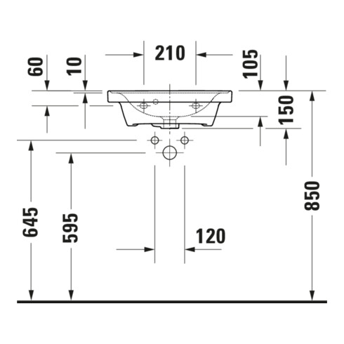 Duravit Lavabo mural D-Neo 50x40 cm, avec trop-plein, HLP, sans trou de robinet, blanc
