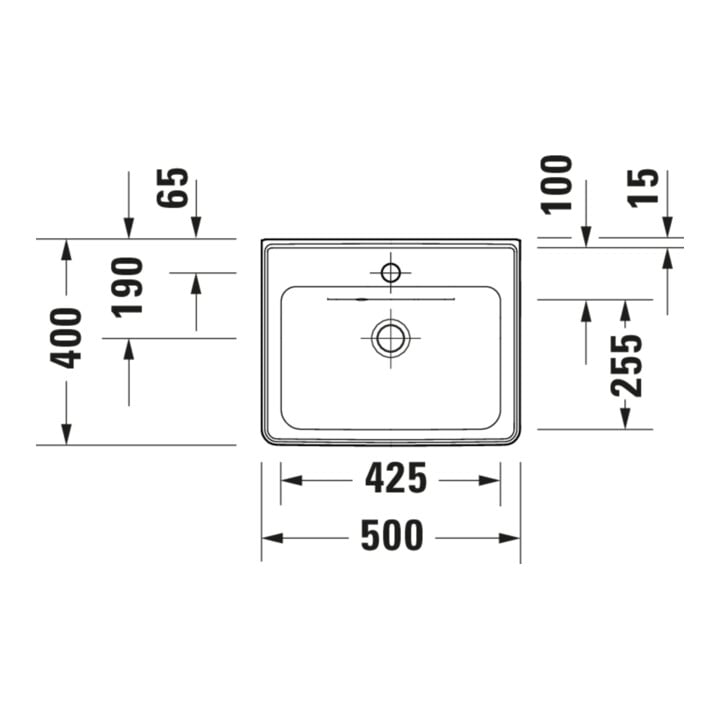 Duravit Lavabo mural D-Neo 50x40 cm, avec trop-plein, HLP, sans trou de robinet, blanc