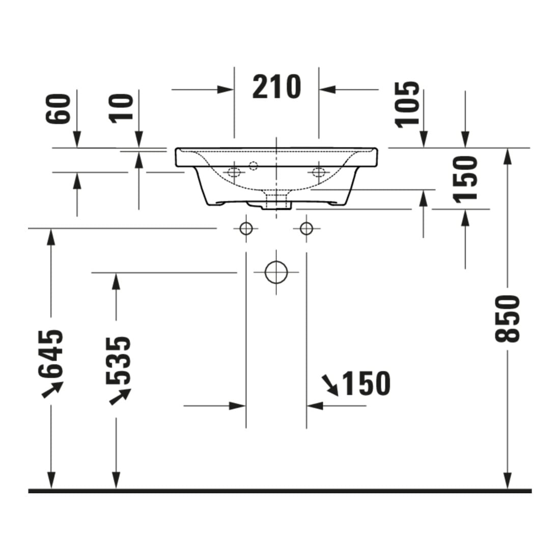 Duravit Lavabo mural D-Neo 50x40 cm, avec trop-plein, HLP, sans trou de robinet, blanc