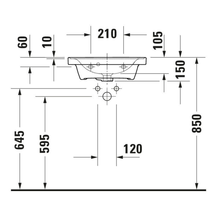 Duravit Lavabo mural D-Neo 50x40 cm, avec trop-plein, HLP, sans trou de robinet, blanc