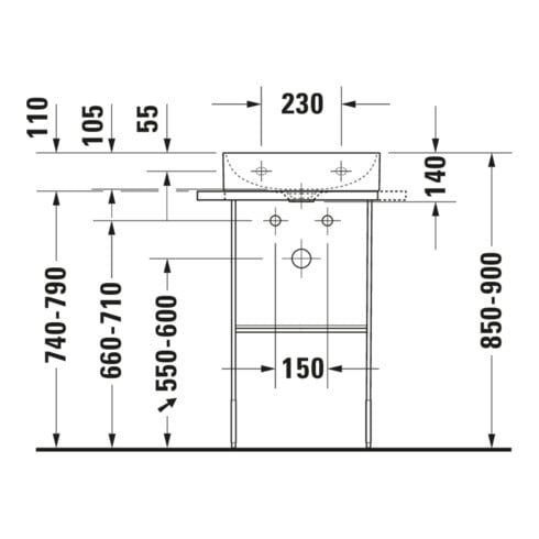 Duravit Lavabo mural DuraSquare 45x35 cm, sans trop-plein, avec trop-plein latéral, sans trou de robinet, blanc