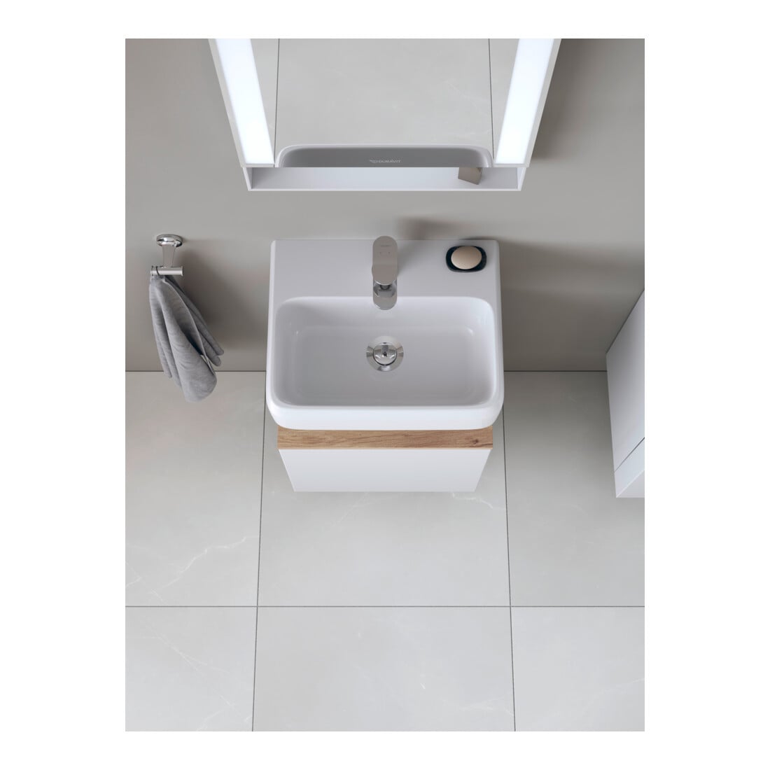 Duravit Lavabo mural Qatego 45x35 cm, avec robinetterie, trop-plein, trou de robinet, blanc brillant