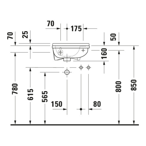 Duravit Lavabo mural Starck 3 40x26cm, EV droite, avec trop-plein, trou robinet, blanc
