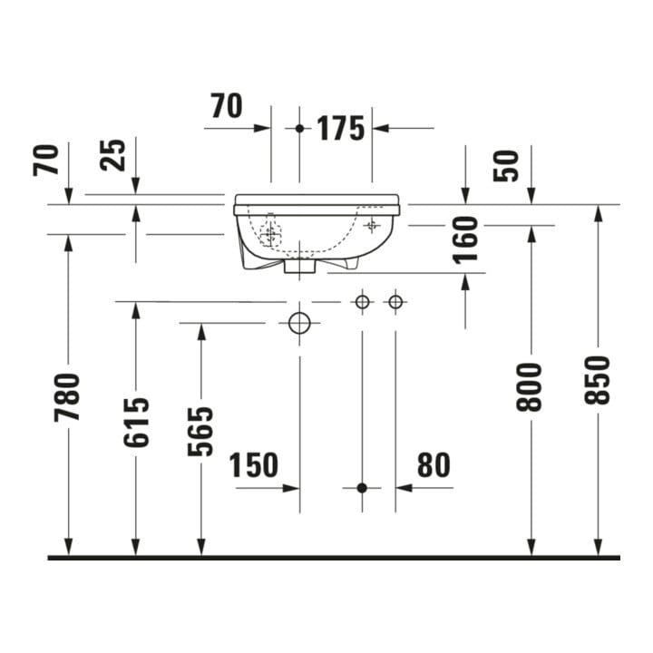 Duravit Lavabo mural Starck 3 40x26cm, EV droite, avec trop-plein, trou robinet, blanc