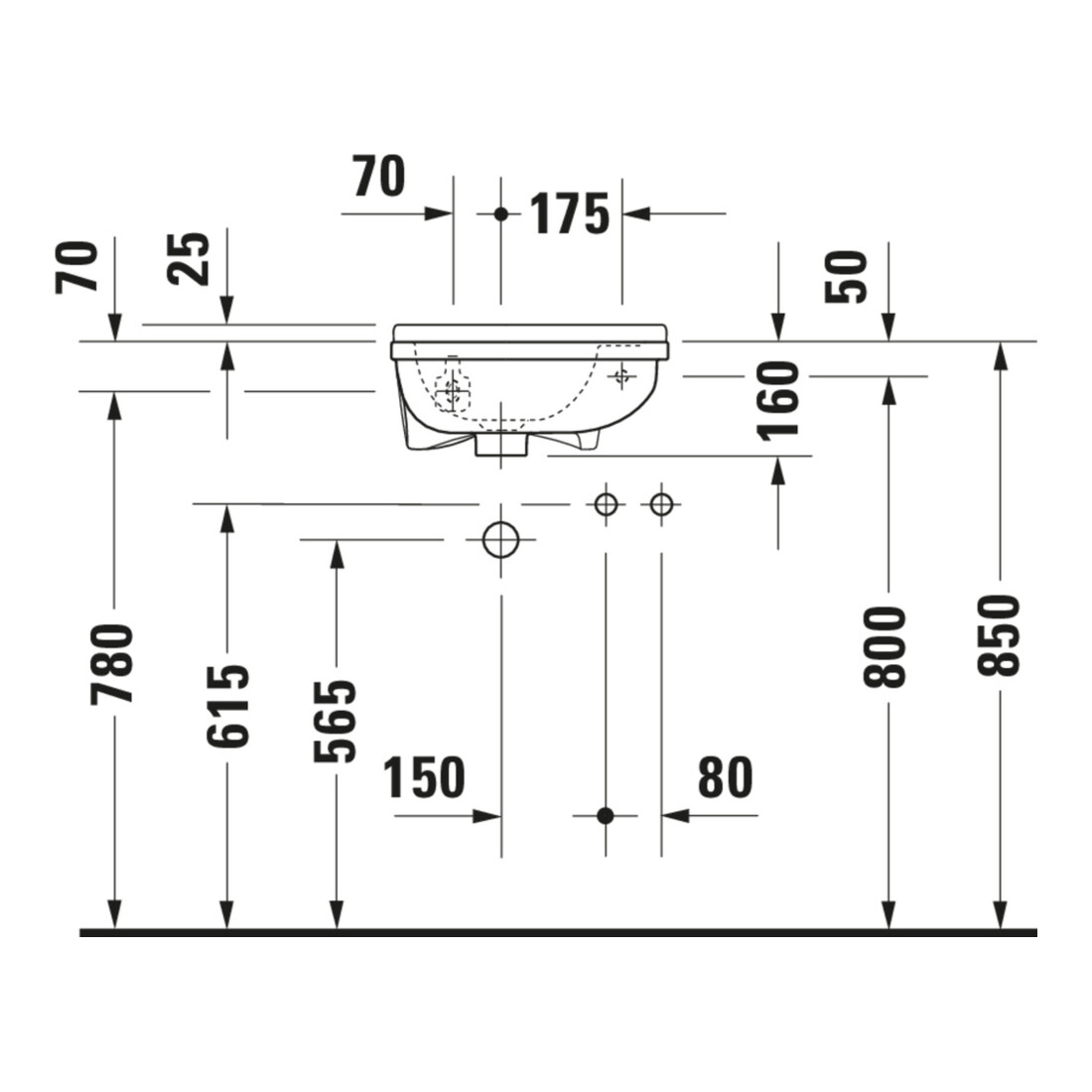 Duravit Lavabo mural Starck 3 40x26cm, EV droite, avec trop-plein, trou robinet, blanc