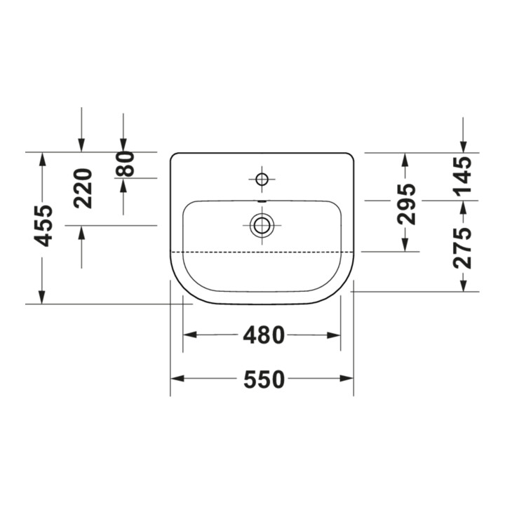 Duravit Lavabo semi-encastré D-Code 55x45,5 cm, EB sup, c/ robinet, c/ trop-plein, blanc
