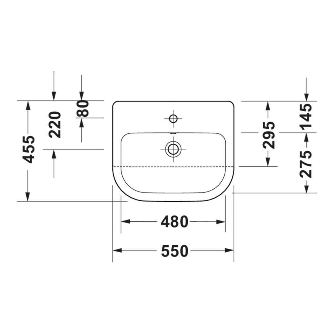 Duravit Lavabo semi-encastré D-Code 55x45,5 cm, EB sup, c/ robinet, c/ trop-plein, blanc