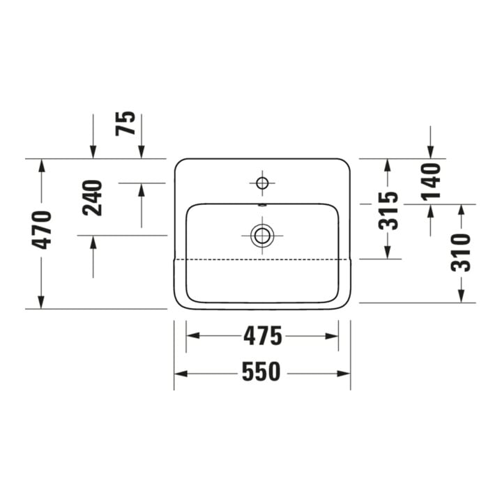 Duravit Lavabo semi-encastré Qatego 55x47 cm, EB v o, m HL, Ü, HL, blanc hgl