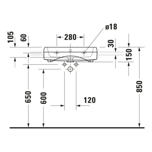Duravit Lavabo semi-encastré Qatego 55x47 cm, EB v o, m HL, Ü, HL, blanc hgl