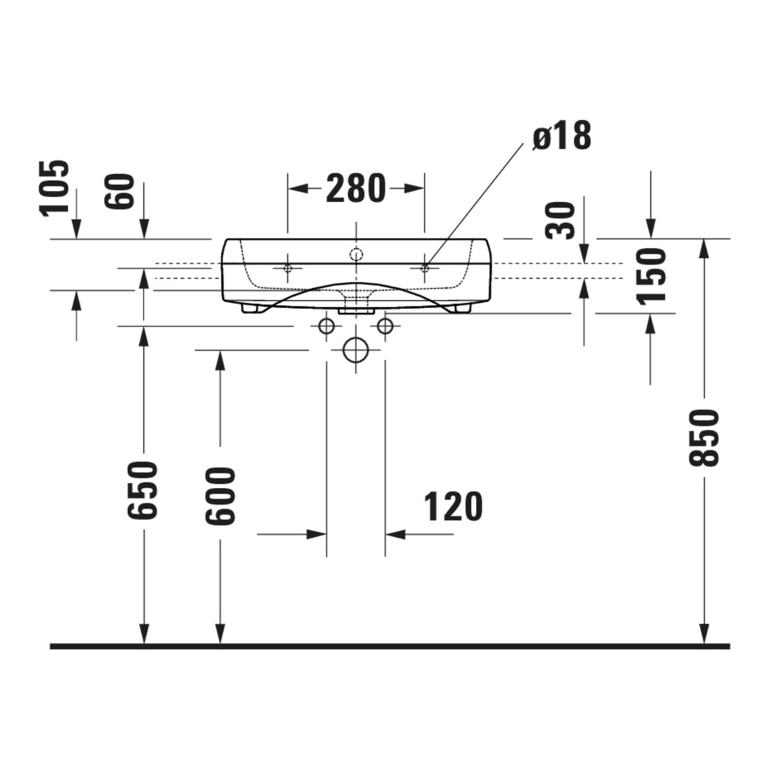 Duravit Lavabo semi-encastré Qatego 55x47 cm, EB v o, m HL, Ü, HL, blanc hgl