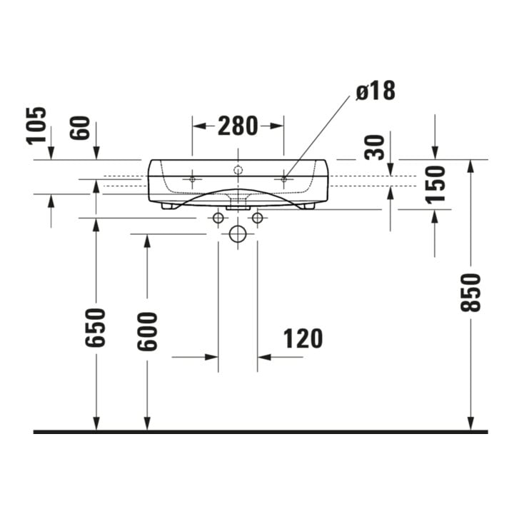 Duravit Lavabo semi-encastré Qatego 55x47 cm, EB v o, m HL, Ü, HL, blanc hgl