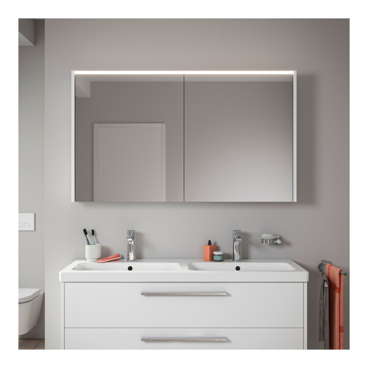 Duravit LED-Spiegel D-Code 2.0 m Steckd. 2 Tür., Lichtf ob, 120x70x14,8cm, we. ma