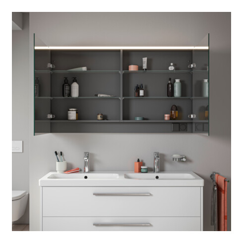 Duravit LED-Spiegel D-Code 2.0 m Steckd. 2 Tür., Lichtf ob, 120x70x14,8cm, we. ma