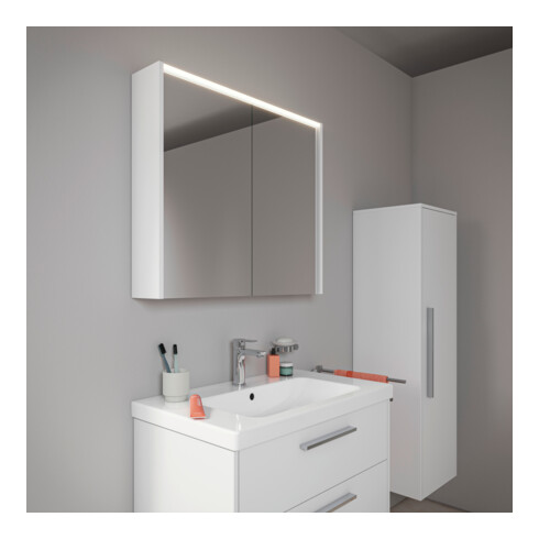 Duravit LED-Spiegel D-Code 2.0 m Steckd. 2 Tür., Lichtf ob, 80x70x14,8cm, we. ma