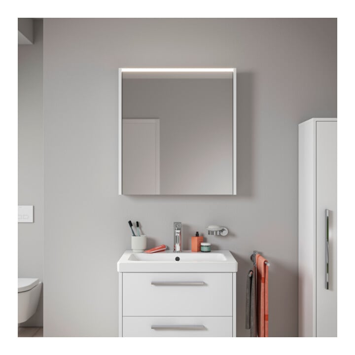 Duravit LED-Spiegel D-Code 2.0 m Steckd. 65x70x5cm, Lichtf ob, rechts, weiß matt