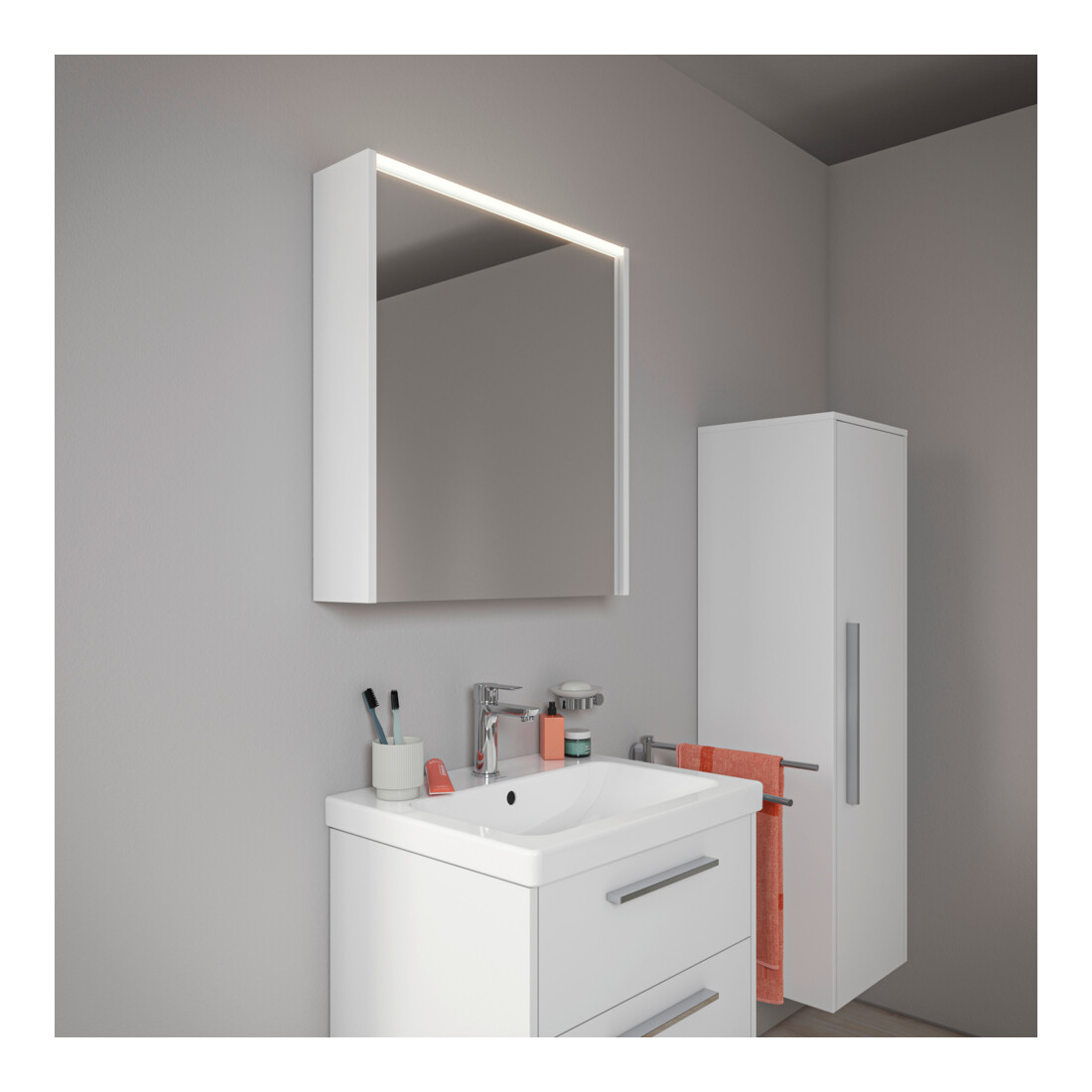 Duravit LED-Spiegel D-Code 2.0 m Steckd. 65x70x5cm, Lichtf ob, rechts, weiß matt