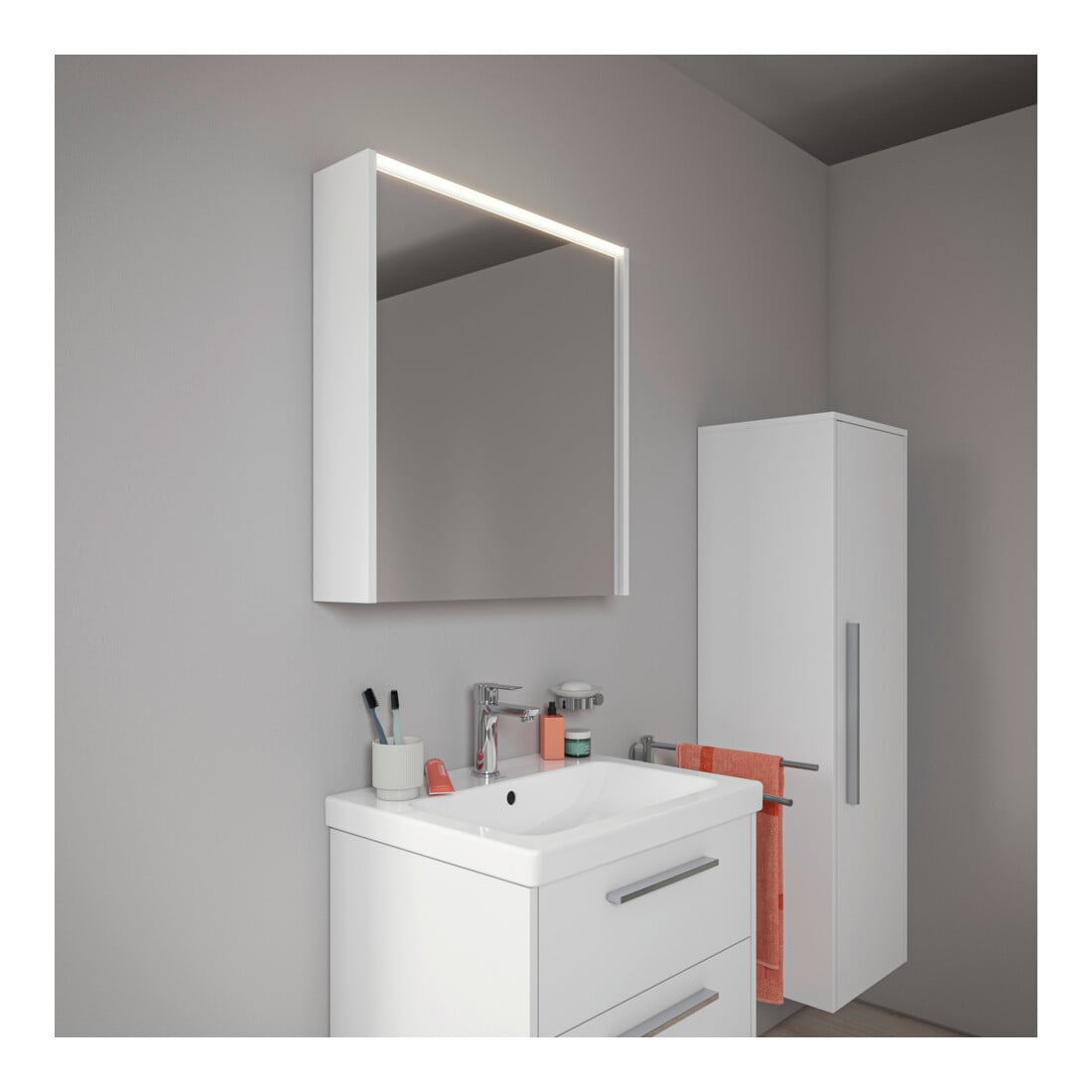 Duravit LED-Spiegel D-Code 2.0 m Steckd. 65x70x5cm, Lichtf oben, links, weiß matt