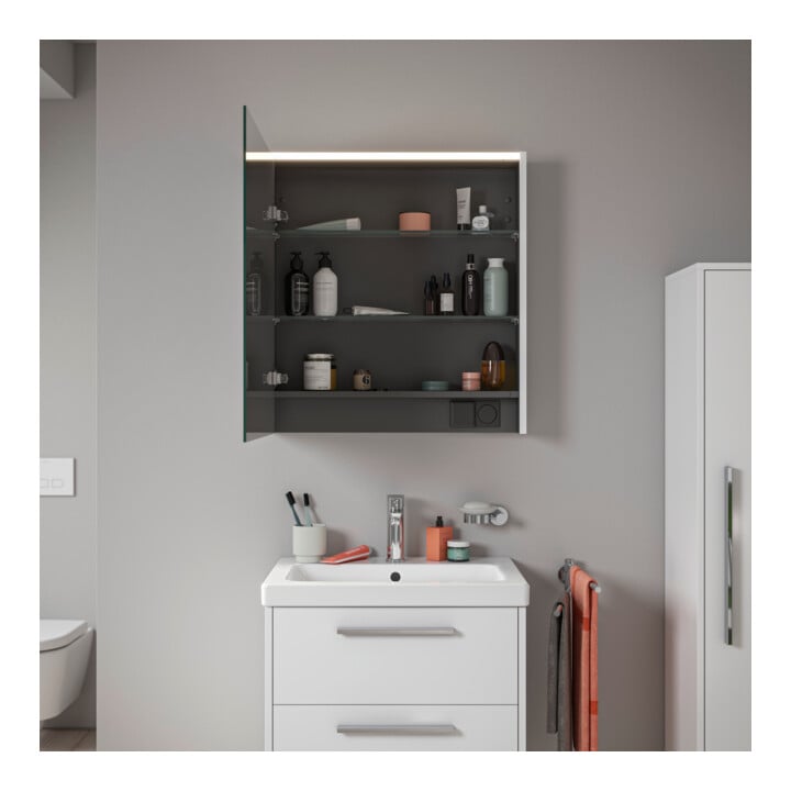 Duravit LED-Spiegel D-Code 2.0 m Steckd. 65x70x5cm, Lichtf oben, links, weiß matt