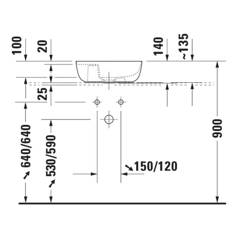 Duravit Luv lavabo à poser 42x27 cm, blanc/blanc, avec trop-plein, sans trou robinet, avec trop-plein lavabo