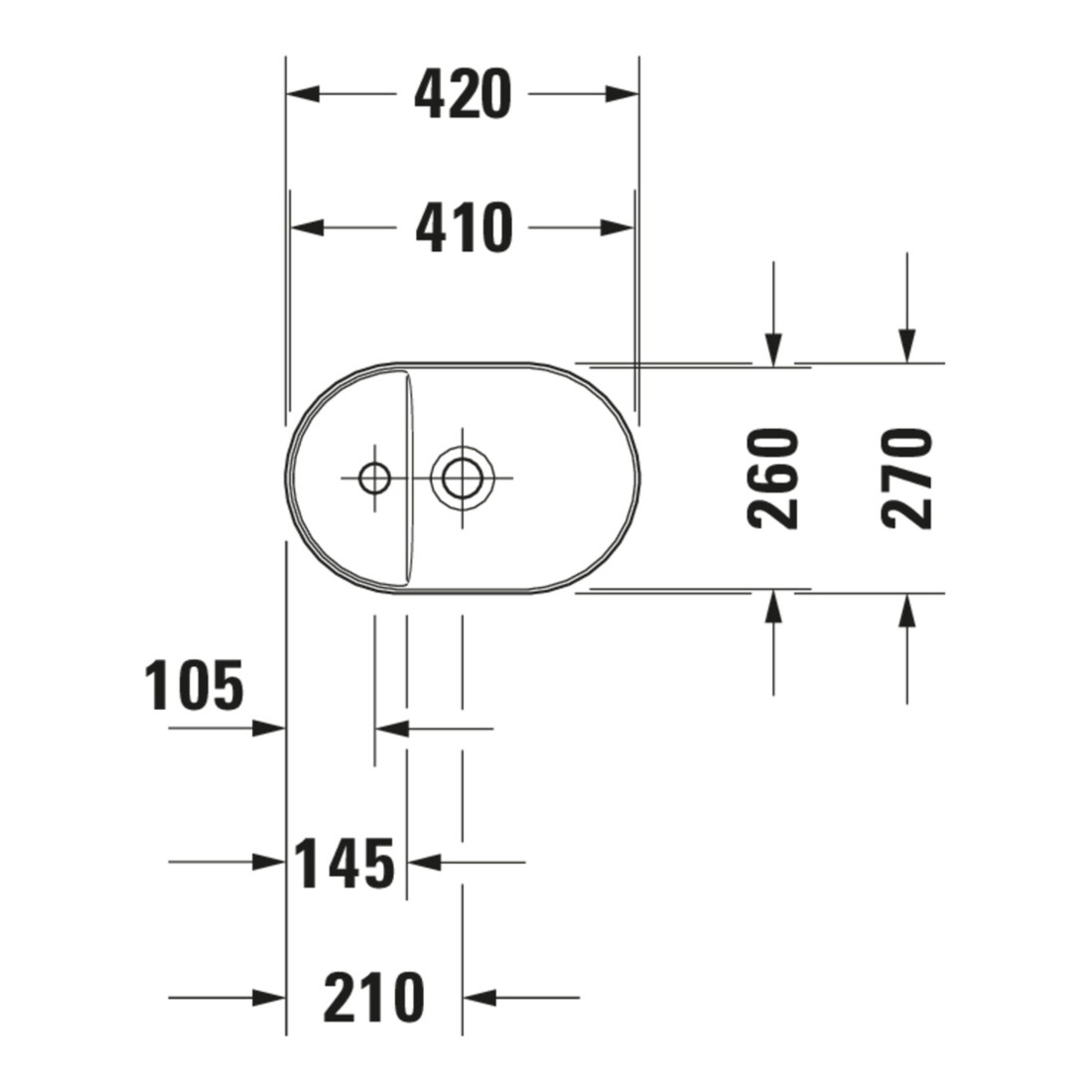 Duravit Luv lavabo à poser 42x27 cm, blanc/blanc, avec trop-plein, sans trou robinet, avec trop-plein lavabo