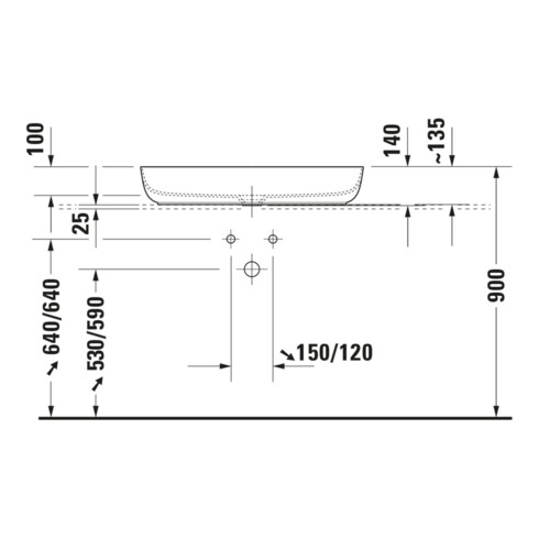 Duravit Luv lavabo à poser 80x40 cm, fermé, sans trop-plein, blanc/blanc