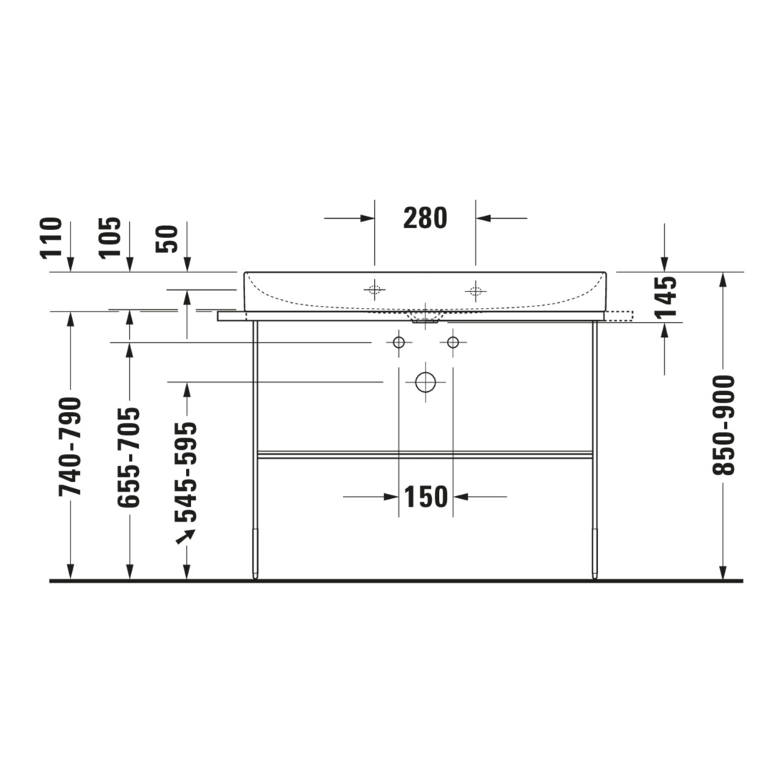 Duravit Metallkonsole DuraSquare 106,5x45cm, bodenstehend, schwarz matt