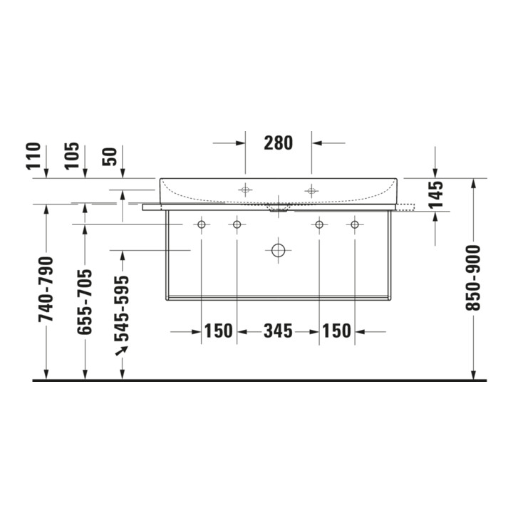 Duravit Metallkonsole DuraSquare 106,5x45cm, wandhängend, schwarz matt
