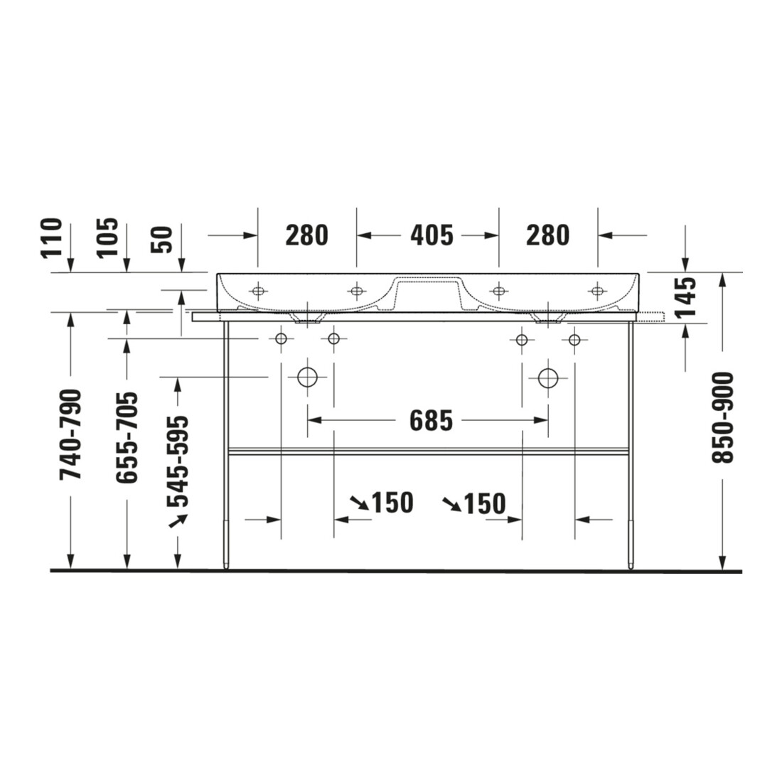 Duravit Metallkonsole DuraSquare 126,5x45cm, bodenstehend, chrom
