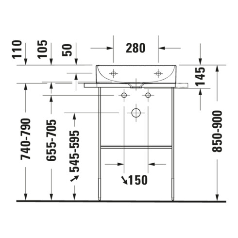 Duravit Metallkonsole DuraSquare 56,5x45cm, bodenstehend, chrom
