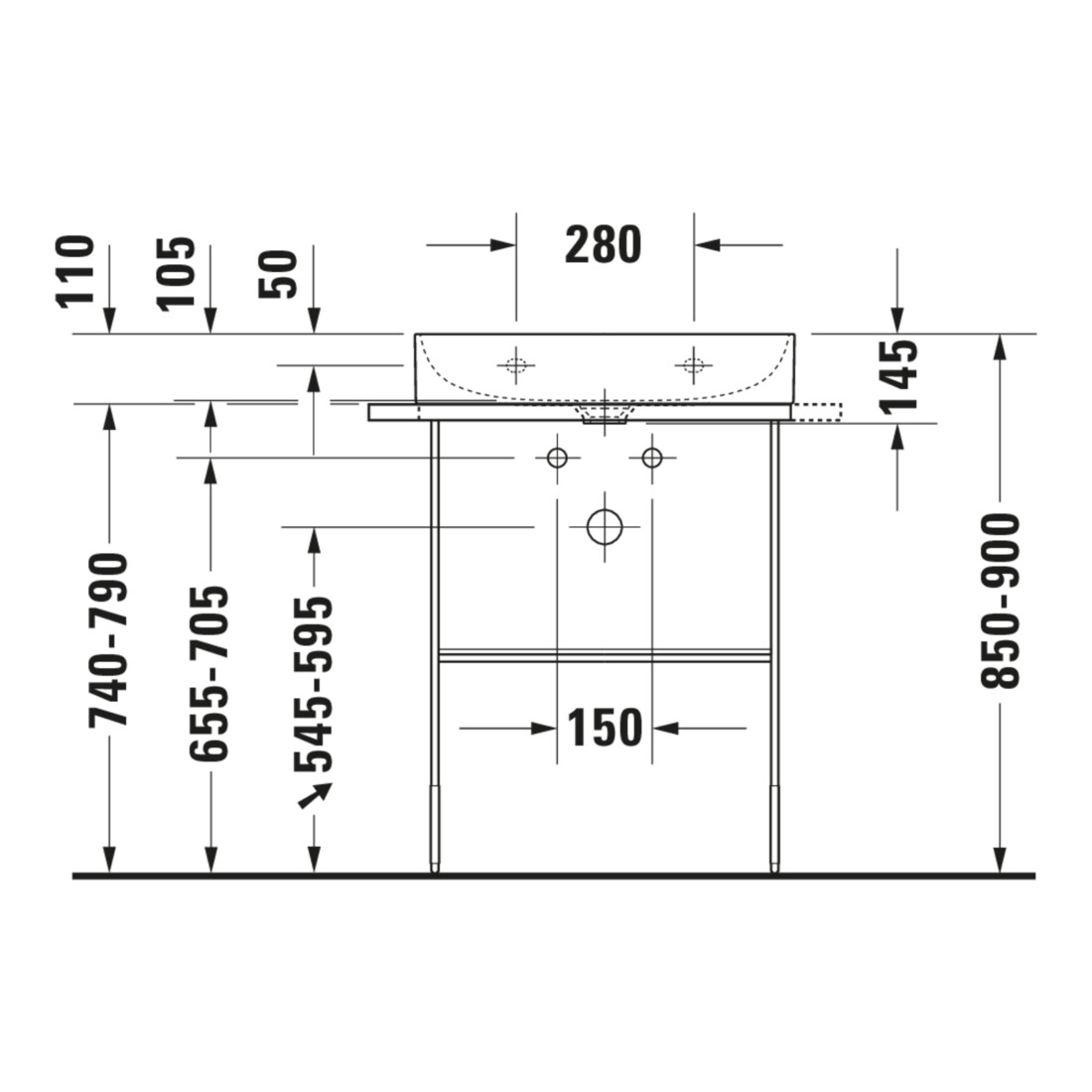Duravit Metallkonsole DuraSquare 66,5x45cm, bodenstehend, chrom