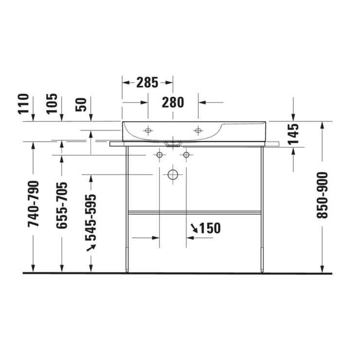 Duravit Metallkonsole DuraSquare 86,5x45cm, bodenstehend, chrom