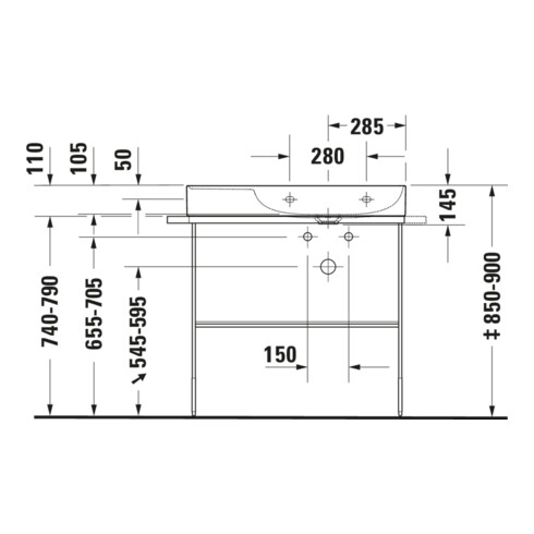 Duravit Metallkonsole DuraSquare 86,5x45cm, bodenstehend, chrom
