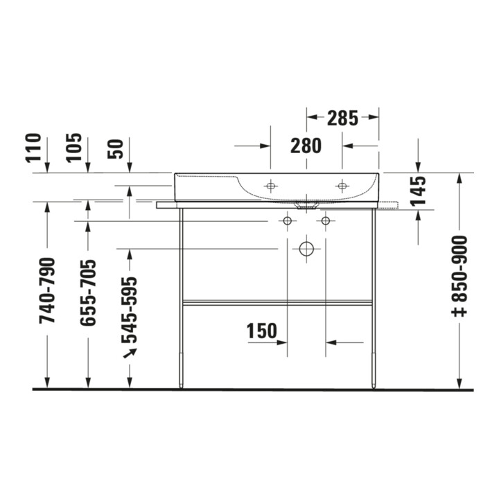 Duravit Metallkonsole DuraSquare 86,5x45cm, bodenstehend, chrom