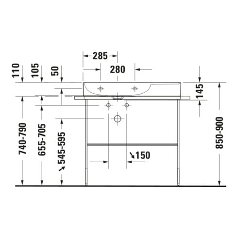 Duravit Metallkonsole DuraSquare 86,5x45cm, bodenstehend, schwarz matt