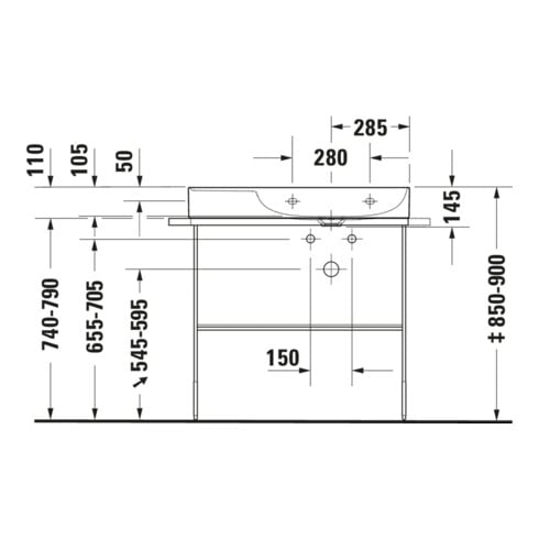 Duravit Metallkonsole DuraSquare 86,5x45cm, bodenstehend, schwarz matt