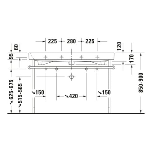 Duravit Metallkonsole Happy D.2 117,3x49,1cm, f 231812, verst +5cm, chr