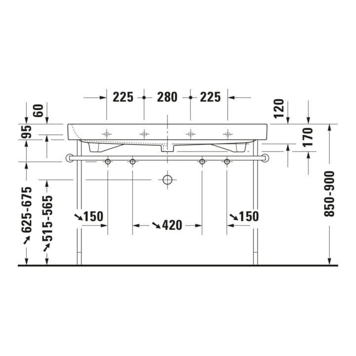 Duravit Metallkonsole Happy D.2 117,3x49,1cm, f 231812, verst +5cm, chr