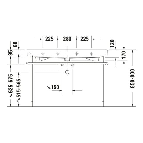 Duravit Metallkonsole Happy D.2 117,3x49,1cm, f 231812, verst +5cm, chr