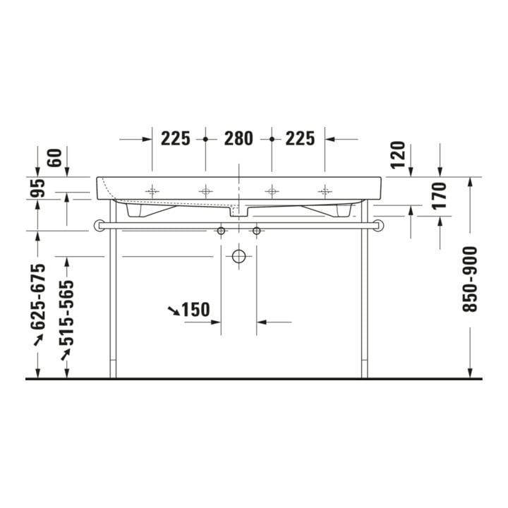 Duravit Metallkonsole Happy D.2 117,3x49,1cm, f 231812, verst +5cm, chr