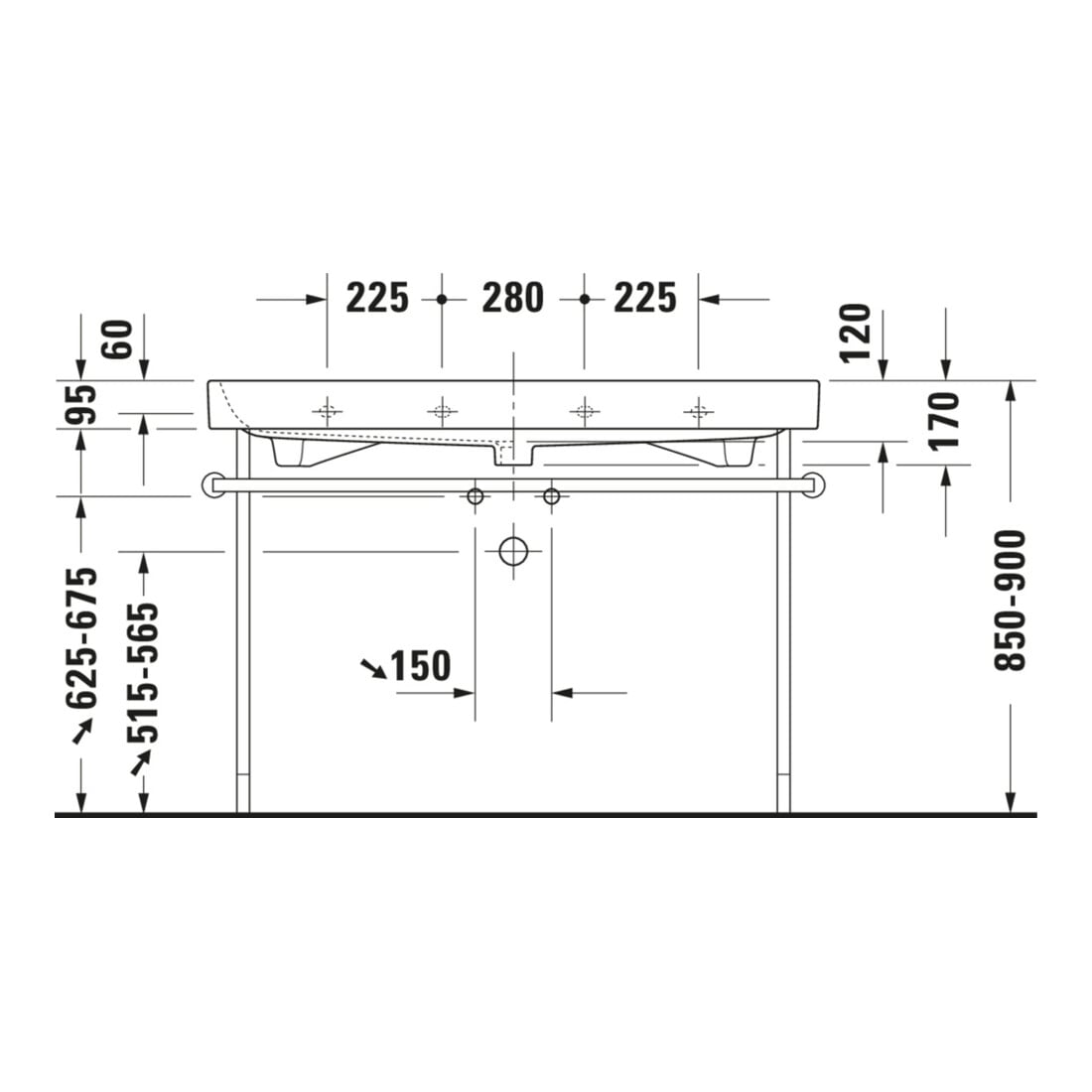 Duravit Metallkonsole Happy D.2 117,3x49,1cm, f 231812, verst +5cm, chr