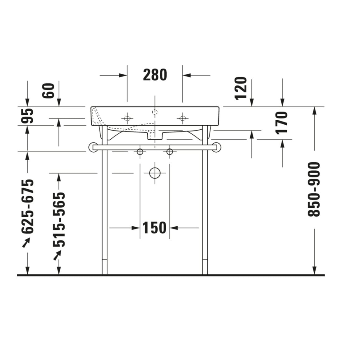 Duravit Metallkonsole Happy D.2 62, 3x49,1cm, f 231865, verst +5cm, chr